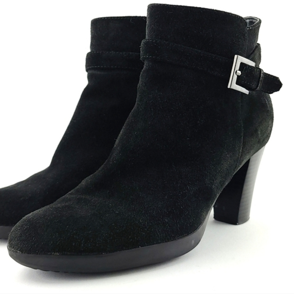 College Aqua Protect Women Waterproof Black Suede Ankle Boot Buckle Side Zip 8M